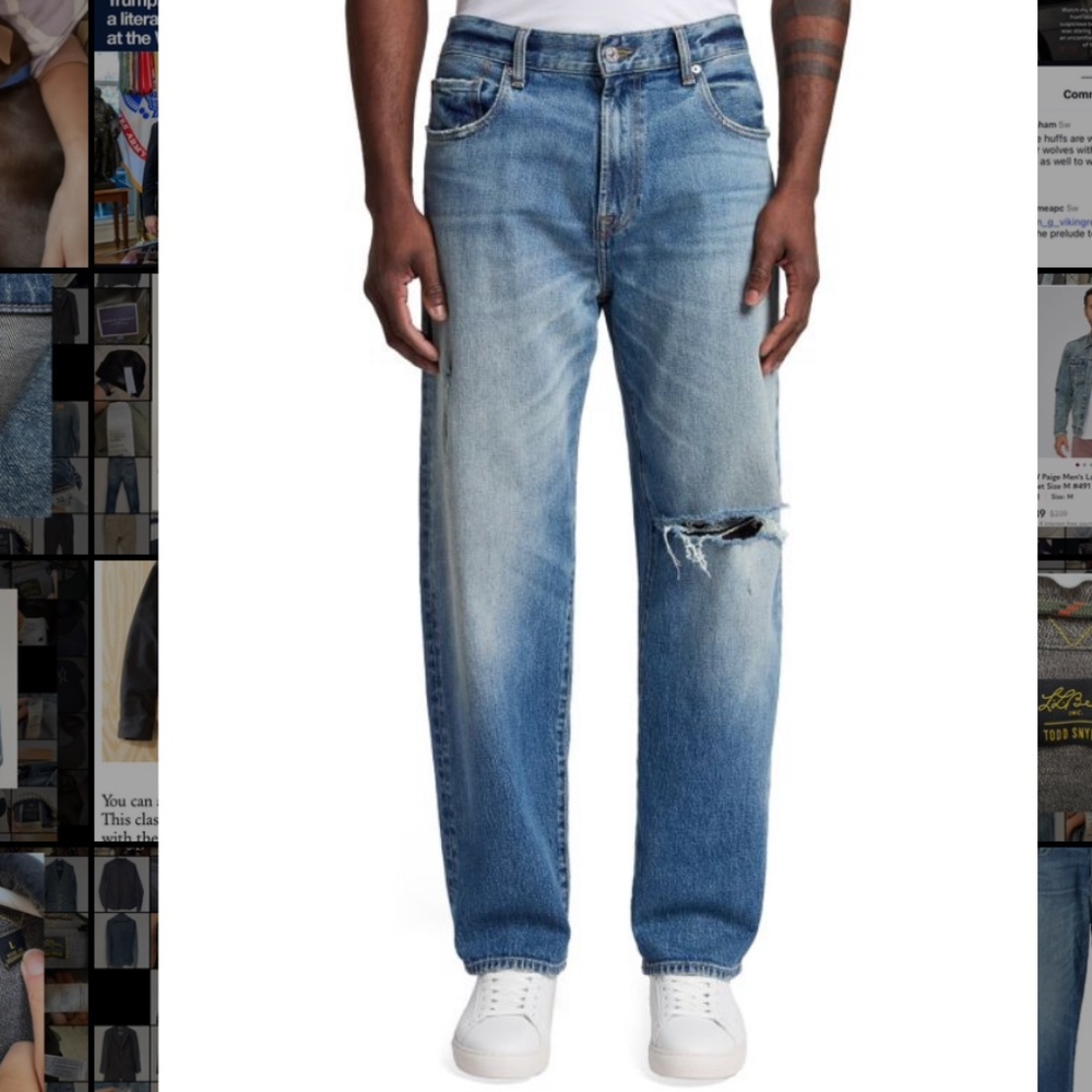 7 For All Mankind Mid-Wash Distressed Relaxed-Fit Jeans in Size 32
